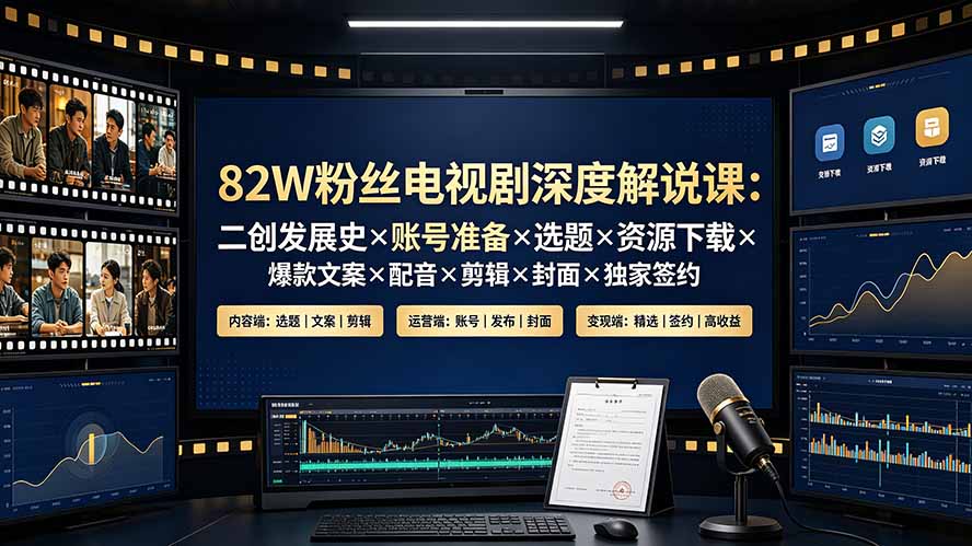 82W粉丝电视剧深度解说课:二创发展史×账号准备×选题×资源下载×爆款文案×配音×剪辑×封面×独家签约-娜娜项目网