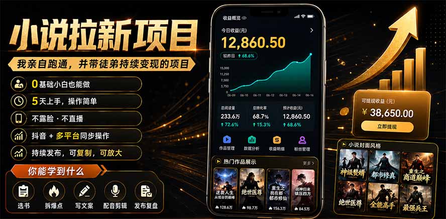 抖音及多平台小说拉新项目:我亲自跑通并持续带徒弟实操|0基础小白5天上手快速变现-娜娜项目网