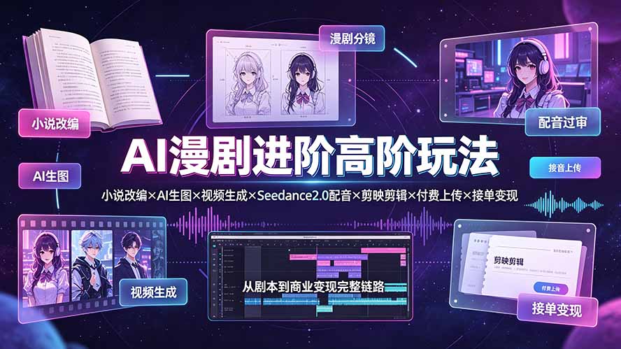 AI漫剧进阶高阶玩法:小说改编×AI生图×视频生成×Seedance2.0配音×剪映剪辑×付费上传×接单变现-娜娜项目网