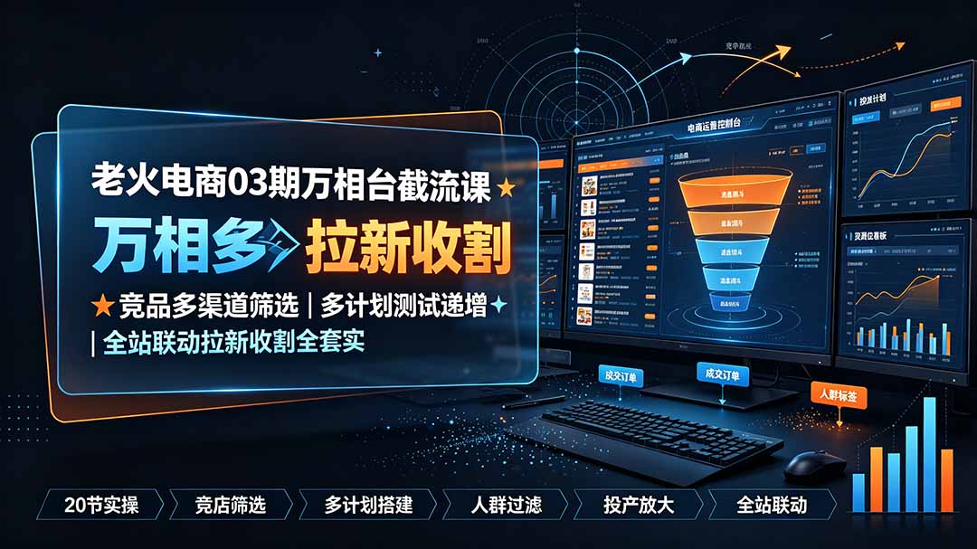 老火电商03期万相台截流课:竞品多渠道筛选|多计划测试递增|全站联动拉新收割全套实操教学-娜娜项目网