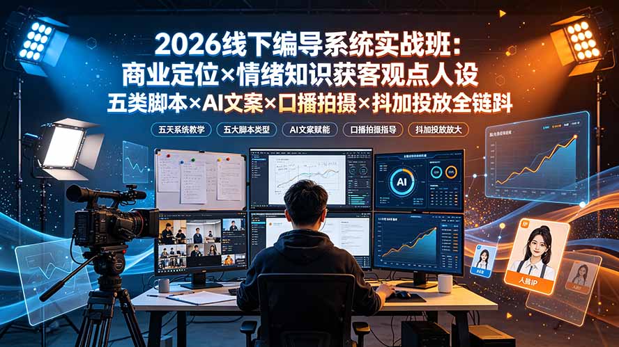 2026线下编导系统实战班:商业定位×情绪知识获客观点人设五类脚本×AI文案×口播拍摄×抖加投放全链路-娜娜项目网