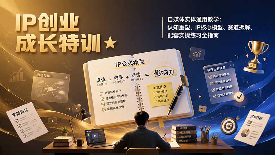 IP创业成长特训★自媒体实体通用教学:认知重塑、IP核心模型、赛道拆解、配套实操练习全指南-娜娜项目网