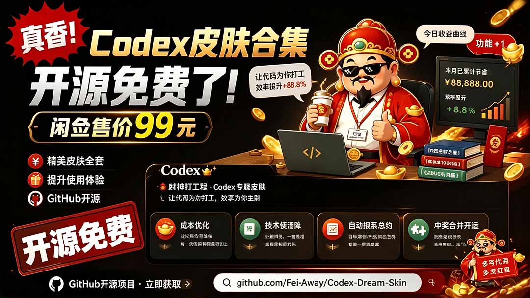 闲鱼售卖99元的Codex皮肤包,GitHub 免费开源了!让你的codex变成精美界面 Codex Dream Skin-娜娜项目网