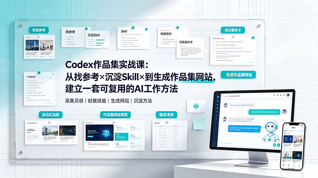 Codex作品集实战课:从找参考×沉淀Skill×到生成作品集网站,建立一套可复用的AI工作方法-娜娜项目网