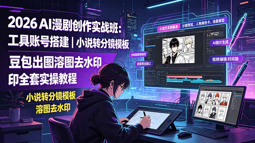 2026AI漫剧创作实战班:工具账号搭建|小说转分镜模板|豆包出图溶图去水印全套实操教程-娜娜项目网