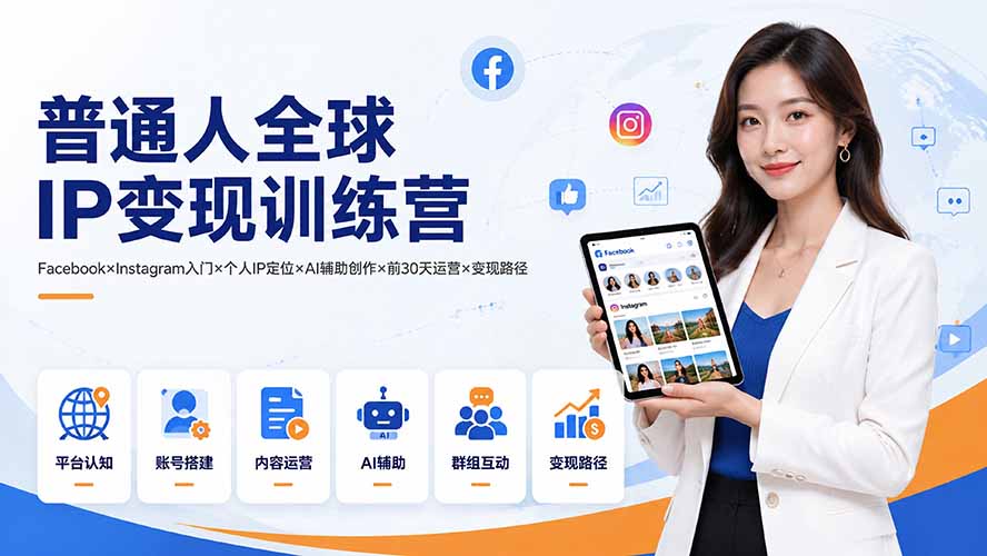普通人全球IP变现训练营：Facebook×Instagram入门×个人IP定位×AI辅助创作×前30天运营×变现路径-娜娜项目网