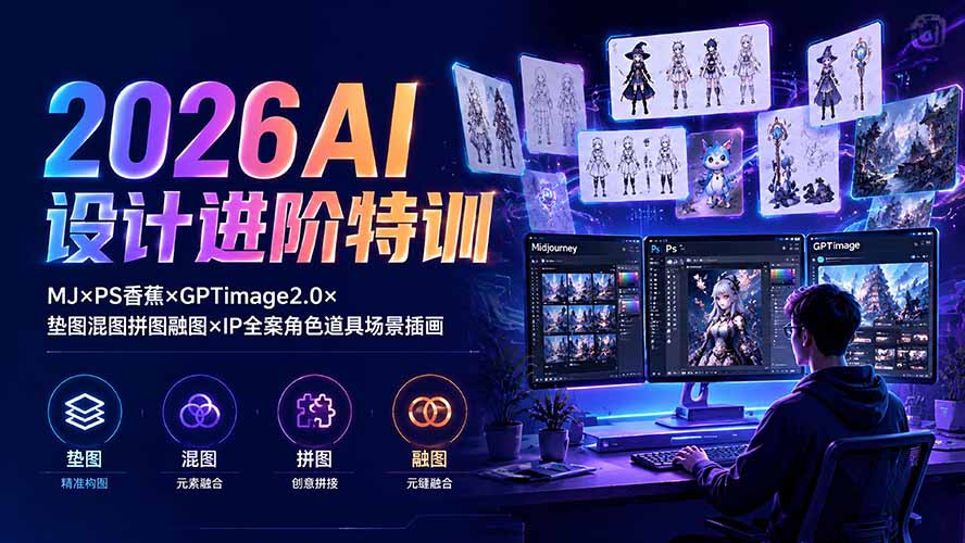 2026AI设计进阶特训:MJ×PS香蕉×GPTimage2.0×垫图混图拼图融图×IP全案角色道具场景插画-娜娜项目网