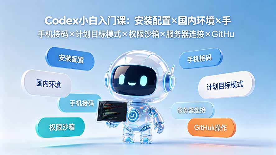 Codex小白入门课：安装配置×国内环境×手机接码×计划目标模式×权限沙箱×服务器连接×GitHub操作-娜娜项目网