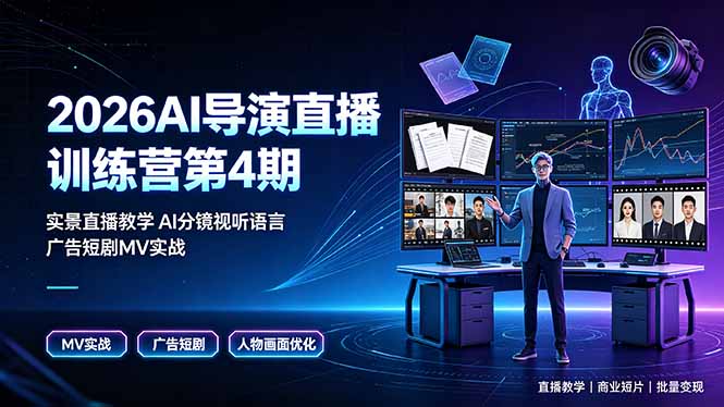 2026AI导演直播训练营第4期,实景直播教学AI分镜视听语言,广告短剧MV实战,解决人物画面崩坏痛点-娜娜项目网