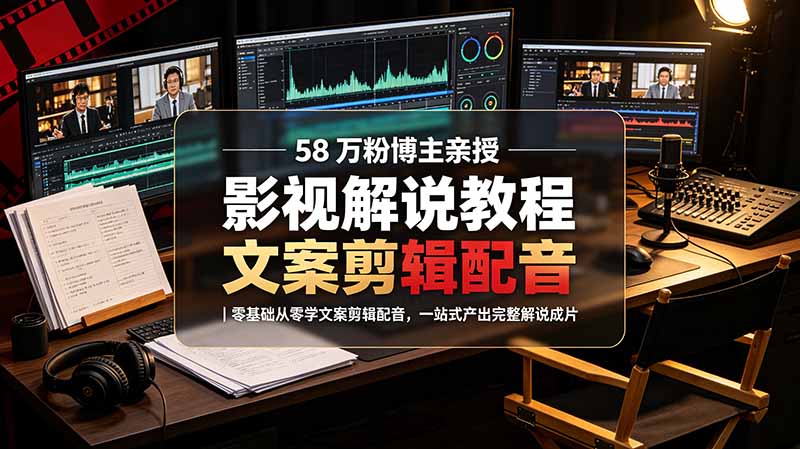 58 万粉博主荧幕春秋亲授影视解说教程｜零基础从零学文案剪辑配音，一站式产出完整解说成片-娜娜项目网