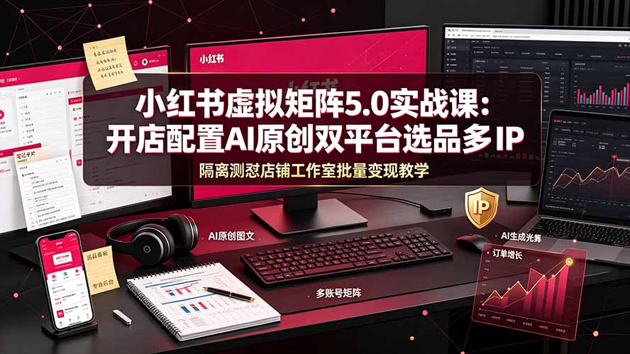 小红书虚拟矩阵5.0实战课:开店配置|AI原创|双平台选品|多IP隔离|测怼店铺工作室批量变现实操教学-娜娜项目网