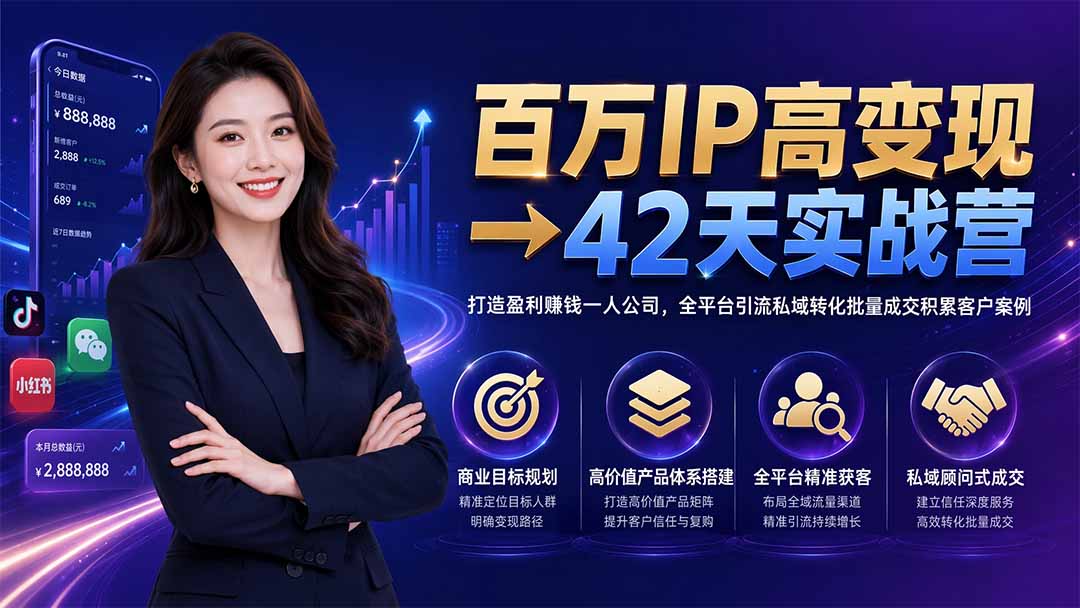 百万IP高变现→42天实战营｜打造盈利赚钱一人公司，全平台引流私域转化批量成交积累客户案例-娜娜项目网