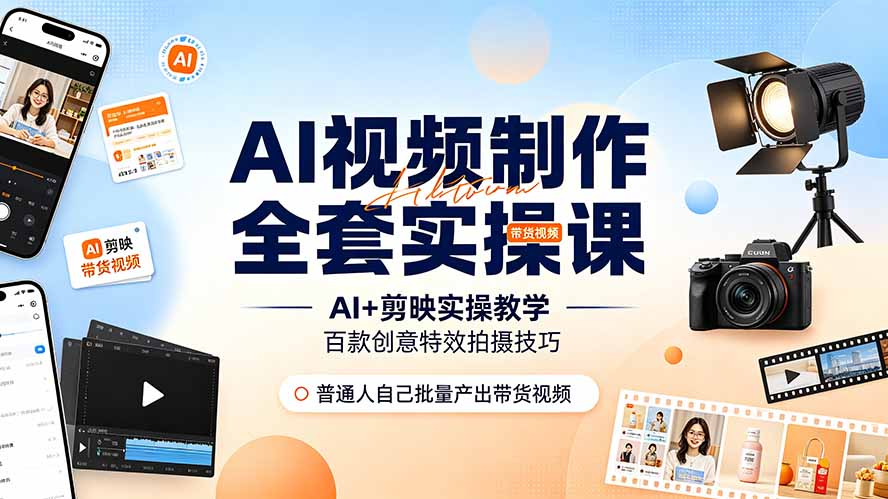 AI视频制作全套实操课，多款AI工具搭配剪映教学，百种特效运镜拍摄实操，抖音账号带货运营全覆盖-娜娜项目网
