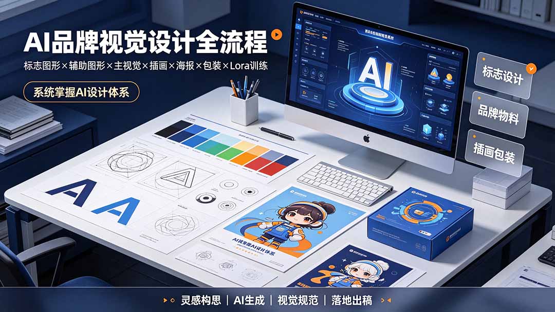 AI品牌视觉设计全流程:标志图形×辅助图形×主视觉×插画×海报×包装×Lora训练,系统掌握AI设计体系-娜娜项目网