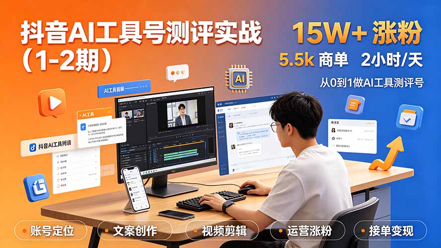 抖音AI工具号测评实战(1-2期):单号涨粉15W+×商单5.5k×伙伴计划×普通人可复制,每天2小时长期可持续-娜娜项目网