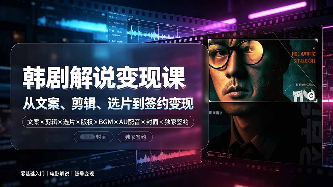 抖音270W粉丝博主亲授韩剧解说课:文案×剪辑×选片×版权×BGM×AU配音×封面×独家签约,零基础到变现-娜娜项目网