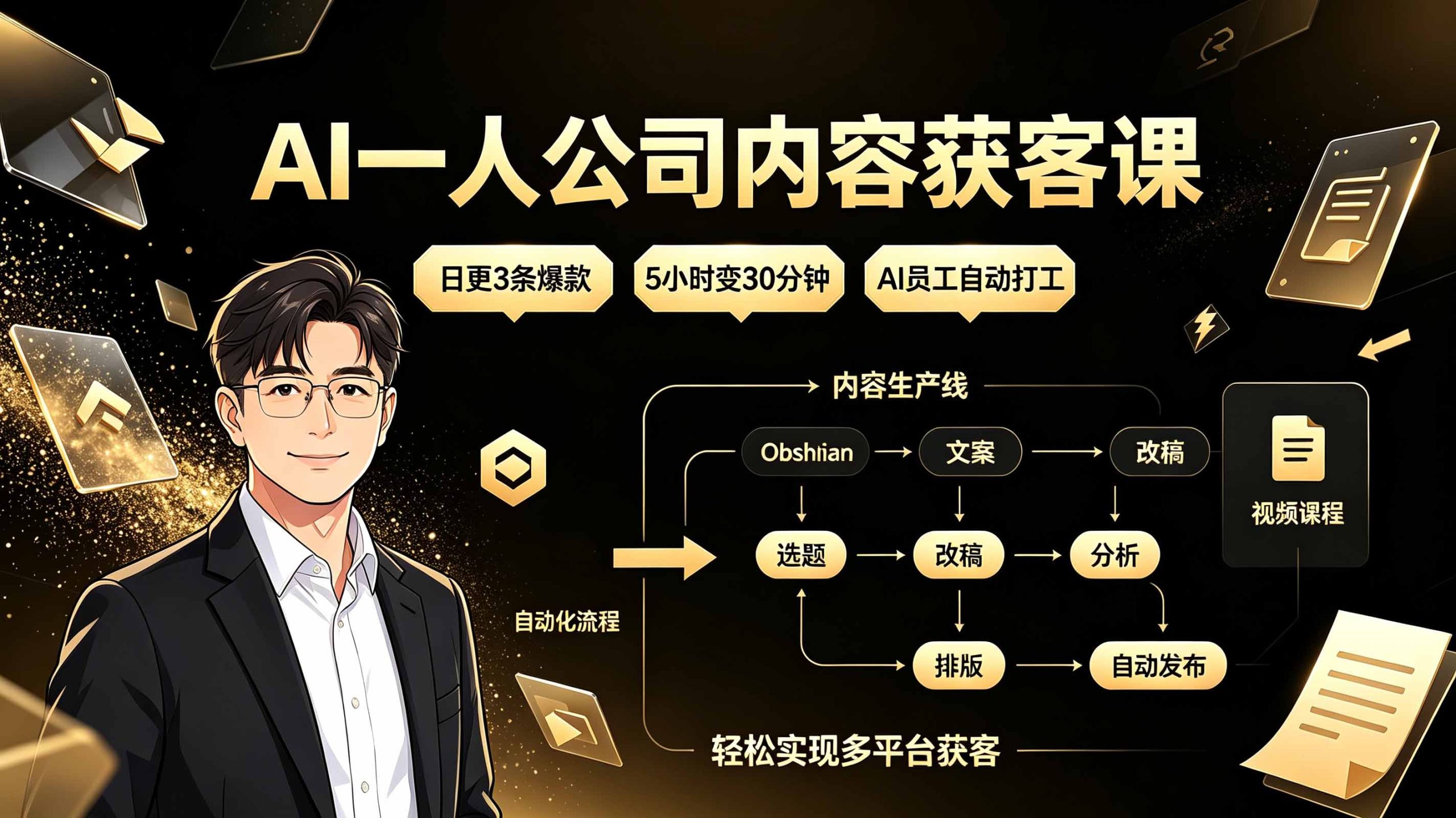 AI一人公司内容获客课：日更3条爆款×5小时变30分钟×AI员工自动打工，轻松实现多平台获客-娜娜项目网
