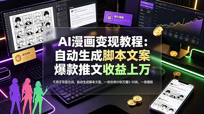 AI漫画变现教程：不用手写提示词，自动生成脚本文案，一份伙伴计划万播5-10块，一条爆款推文收益上万-娜娜项目网