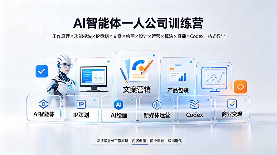AI智能体一人公司训练营:工作原理×功能模块×IP策划×文案×绘画×设计×运营×算法×直播×Codex一站式教学-娜娜项目网