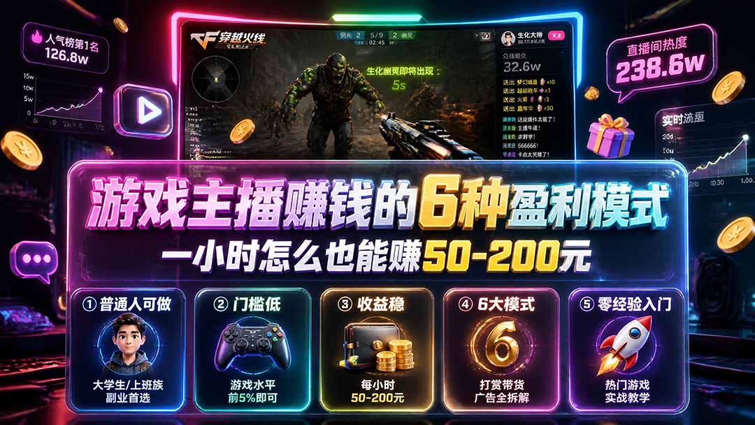 付费文章:游戏主播赚钱的6种盈利模式,一小时怎么也能赚50-200元-娜娜项目网