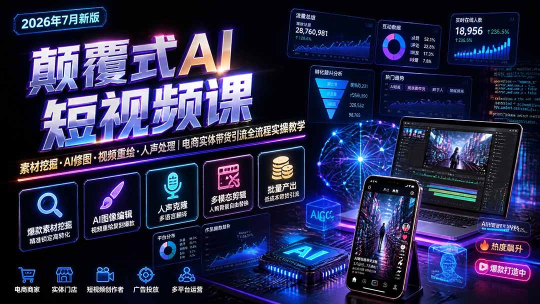 颠覆式AI短视频课|素材挖掘,AI修图,视频重绘,人声处理|电商实体带货引流全流程实操教学-娜娜项目网