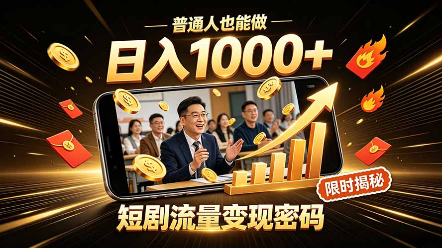 一部手机做短剧分发,不用真人出镜、不用拍摄剧本,快手流量变现日赚千元-娜娜项目网