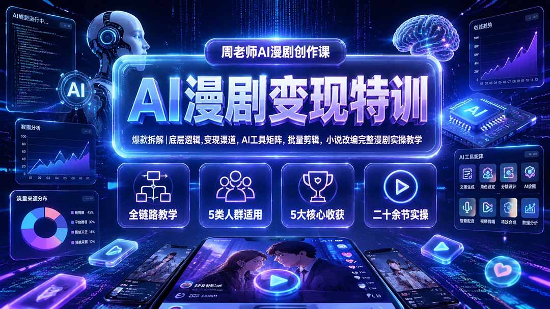 AI漫剧变现特训★爆款拆解|底层逻辑,变现渠道,AI工具矩阵,批量剪辑,小说改编完整漫剧实操教学-娜娜项目网