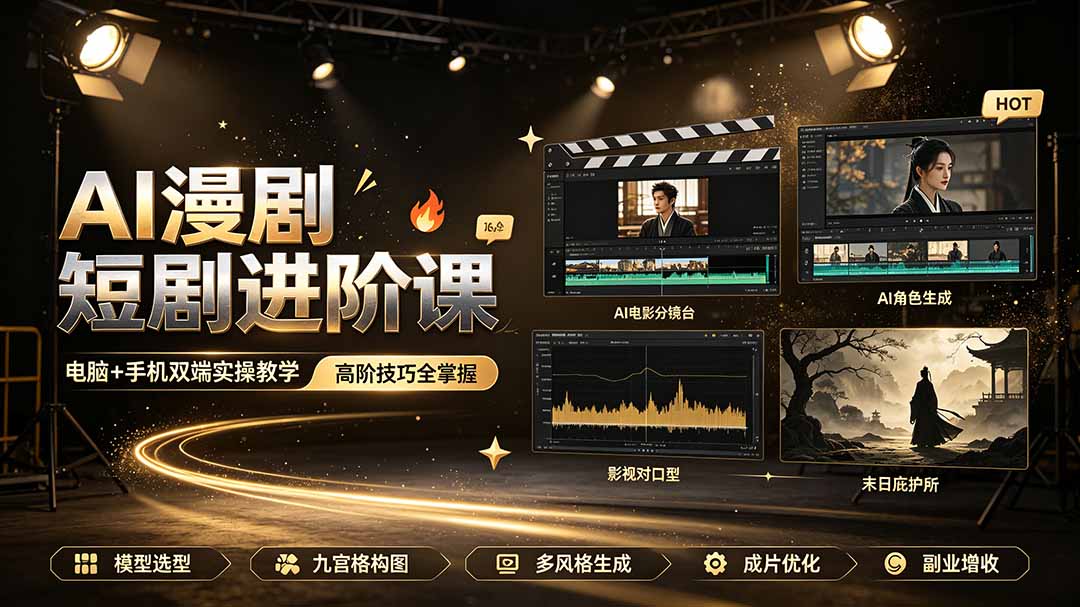AI漫剧短剧进阶课|电脑+手机双端实操教学|影视剧对口型人物吃瓜×解压末日庇护所全程讲解,高阶技巧全掌握-娜娜项目网