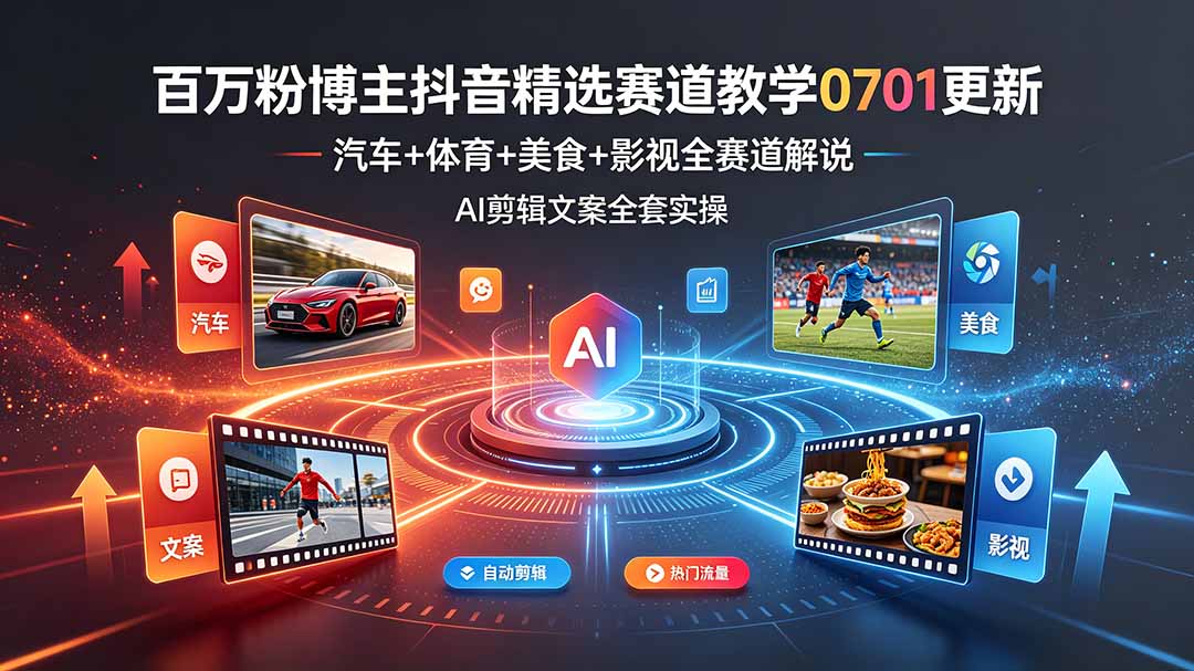 百万粉博主抖音精选赛道教学-0701更新,汽车+体育+美食+影视全赛道解说,AI剪辑文案全套实操-娜娜项目网