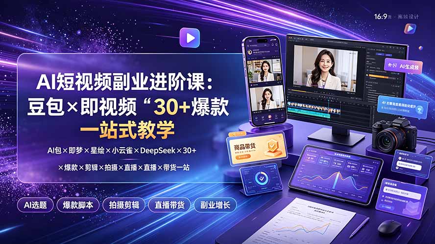 AI短视频副业进阶课:豆包×即梦×星绘×小云雀×DeepSeek×30+爆款×剪辑×拍摄×直播×带货一站式教学-娜娜项目网