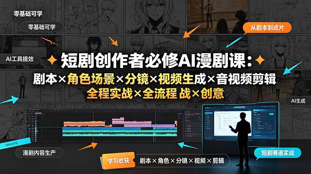 短剧创作者必修AI漫剧课:剧本×角色场景×分镜×视频生成×音视频剪辑×全流程实战×创意短片拆解-娜娜项目网
