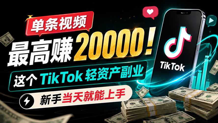 单条视频最高赚 20000!这个 TikTok 轻资产副业,新手当天就能上手-娜娜项目网