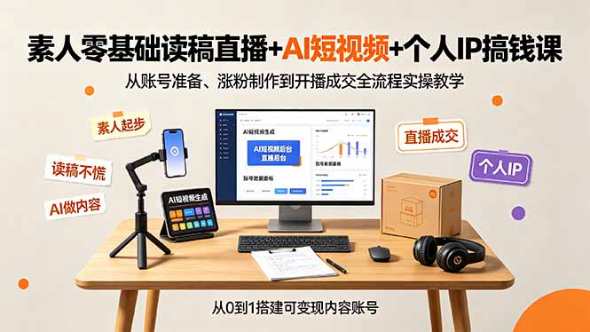 素人零基础读稿直播+AI短视频+个人IP搞钱课,从账号准备、涨粉制作到开播成交全流程实操教学-娜娜项目网