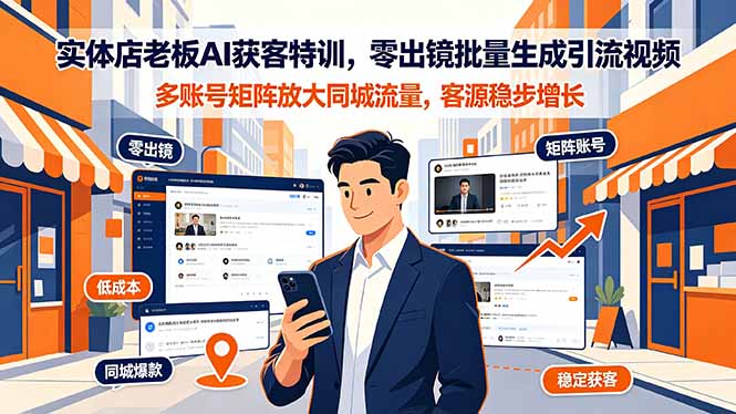 实体店老板AI获客特训，零出镜批量生成引流视频，多账号矩阵放大同城流量，客源稳步增长-娜娜项目网