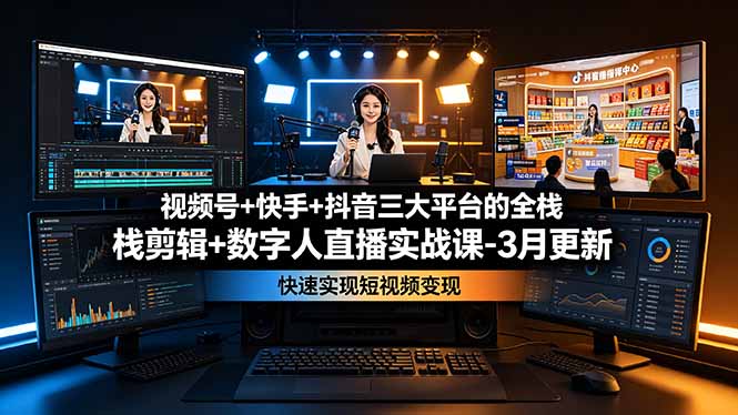 视频号+快手+抖音三大平台的全栈剪辑+数字人直播实战课-3月更新:快速实现短视频变现-娜娜项目网
