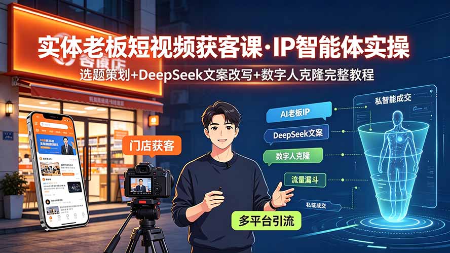 实体老板短视频获客课·IP智能体实操|选题策划+DeepSeek文案改写+数字人克隆完整教程-娜娜项目网