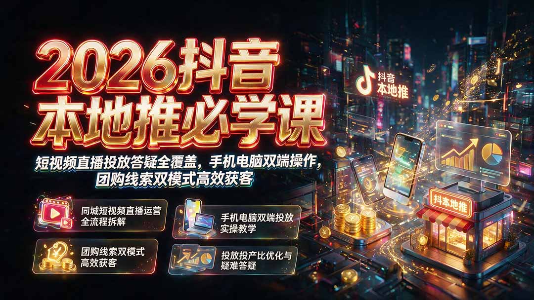 2026抖音本地推必学课|短视频直播投放答疑全覆盖,手机电脑双端操作,团购线索双模式高效获客-娜娜项目网