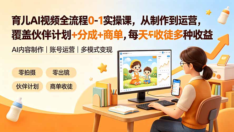 育儿AI视频全流程0-1实操课,从制作到运营,覆盖伙伴计划+分成+商单+收徒多种收益,每天500+收益-娜娜项目网