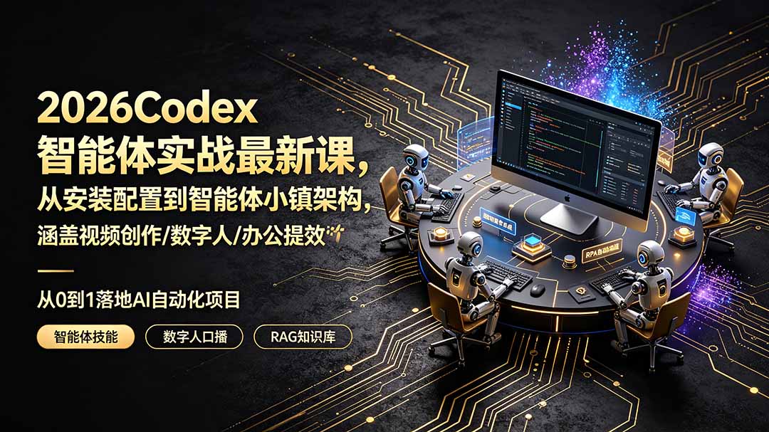 2026Codex智能体实战最新课,从安装配置到智能体小镇架构,涵盖视频创作/数字人/办公提效全技能-娜娜项目网