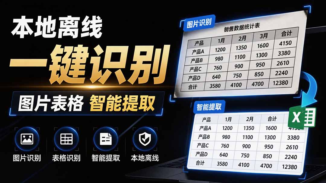 体积仅70MB,图片一键智能提取表格工具来了!完全免费且离线使用,FastOCR智能表格识别软件V1.0-娜娜项目网