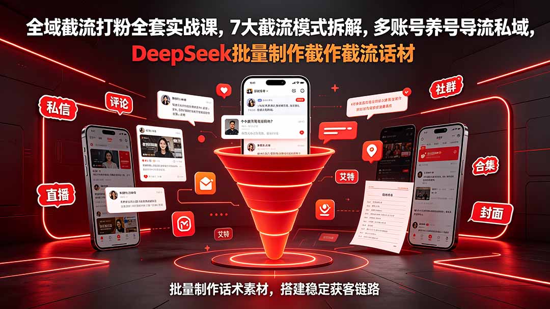 全域截流打粉全套实战课,7大截流模式拆解,多账号养号导流私域,DeepSeek批量制作截流话术素材-娜娜项目网