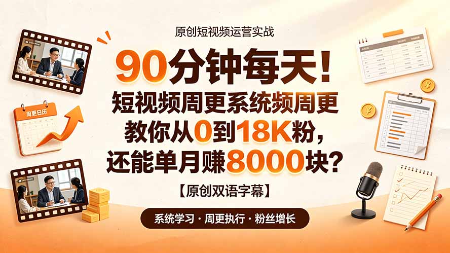 90 分钟每天!短视频周更系统教你从 0 到 18K 粉,还能单月赚 8000 块?【原创双语字幕】-娜娜项目网