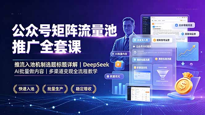 公众号矩阵流量池推广全套课,推流入池机制选题标题详解,DeepSeek AI批量做内容,多渠道变现全流程教学-娜娜项目网