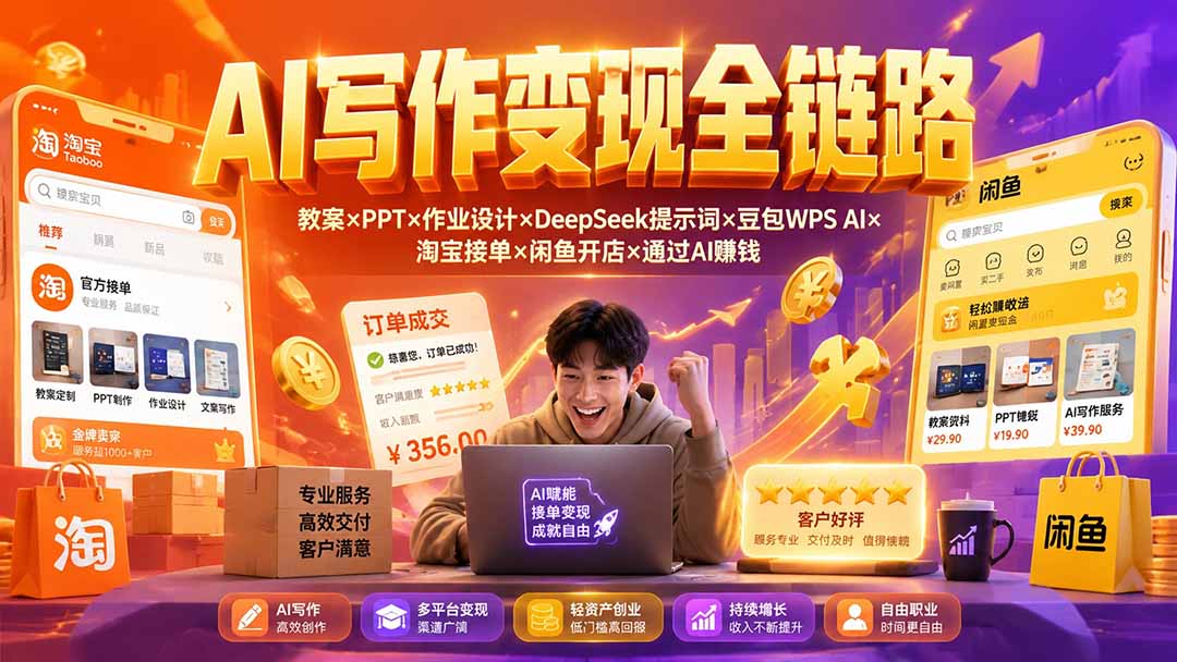 2026AI写作变现全链路:教案×PPT×作业设计×DeepSeek提示词×豆包WPS AI×淘宝接单×闲鱼开店×通过AI賺钱-娜娜项目网