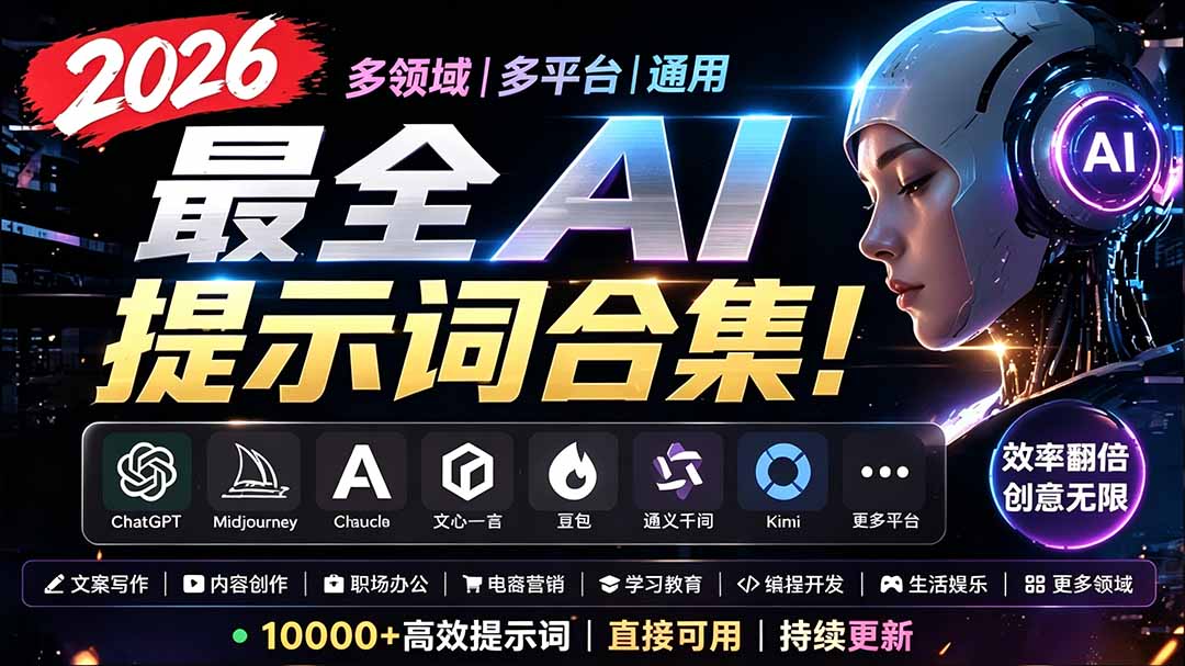 2026最全AI提示词合集!多领域多平台通用,涵盖AI绘画、电商主图、爆款文案,脚本创作等-娜娜项目网