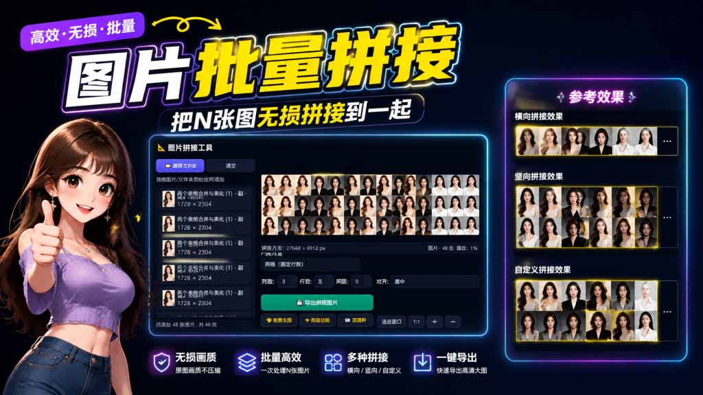 图片批量拼接,把N张图无损拼接到一起,支持横向、竖向、自定义等功能-娜娜项目网