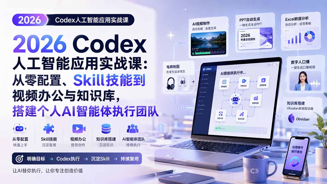 2026 Codex人工智能应用实战课：从零配置、Skill技能到视频办公与知识库，搭建个人AI智能体执行团队-娜娜项目网