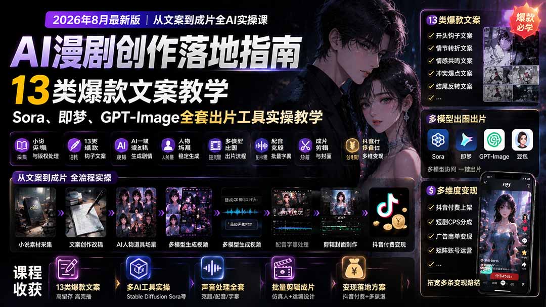 AI漫剧创作落地指南|13类爆款文案教学,Sora、即梦、GPT-Image全套出片工具实操教学-娜娜项目网