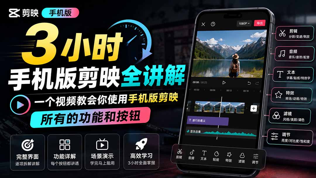 3小时手机版剪映全讲解,一个视频教会你使用手机版剪映,所有的功能和按钮-娜娜项目网