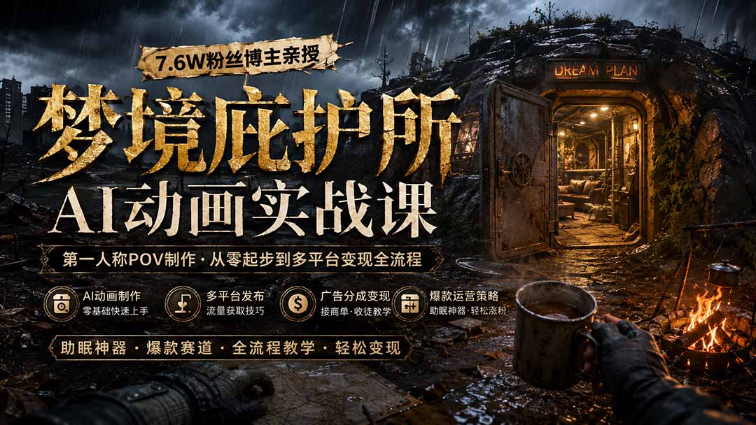 梦境庇护所AI动画实战课:7.6W粉丝博主亲授第一人称POV制作,从零起步到多平台发布变现全流程-娜娜项目网